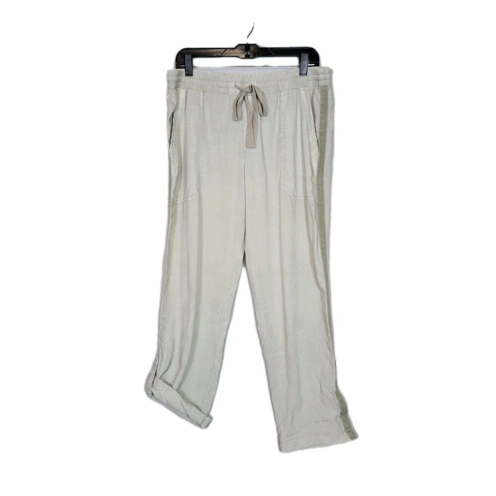 Cloth & Stone Tencel Pants Womens Medium Beige Roll Tab Pull On Boho Coastal